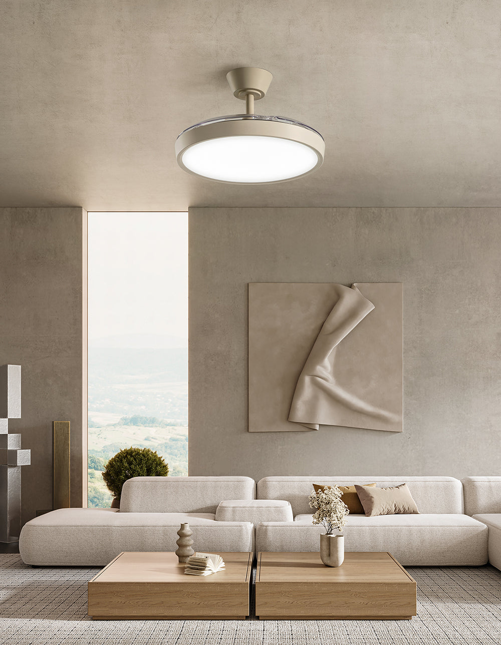 Ventilatore da soffitto a plafoniera con pale richiudibili altezza regolabile
