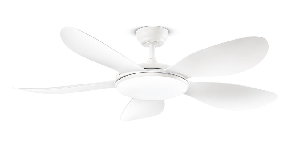 Ventilatore da soffitto bianco con luce led dimmerabile e pale silenziose
