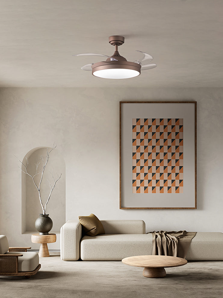 Ventilatore da soffitto con pale a scomparsa e luce led dimmerabile 36w