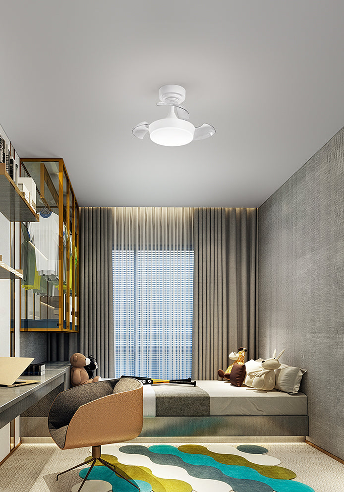 Ventilatore da soffitto 13mq bianco con pale trasparenti a scoparsa