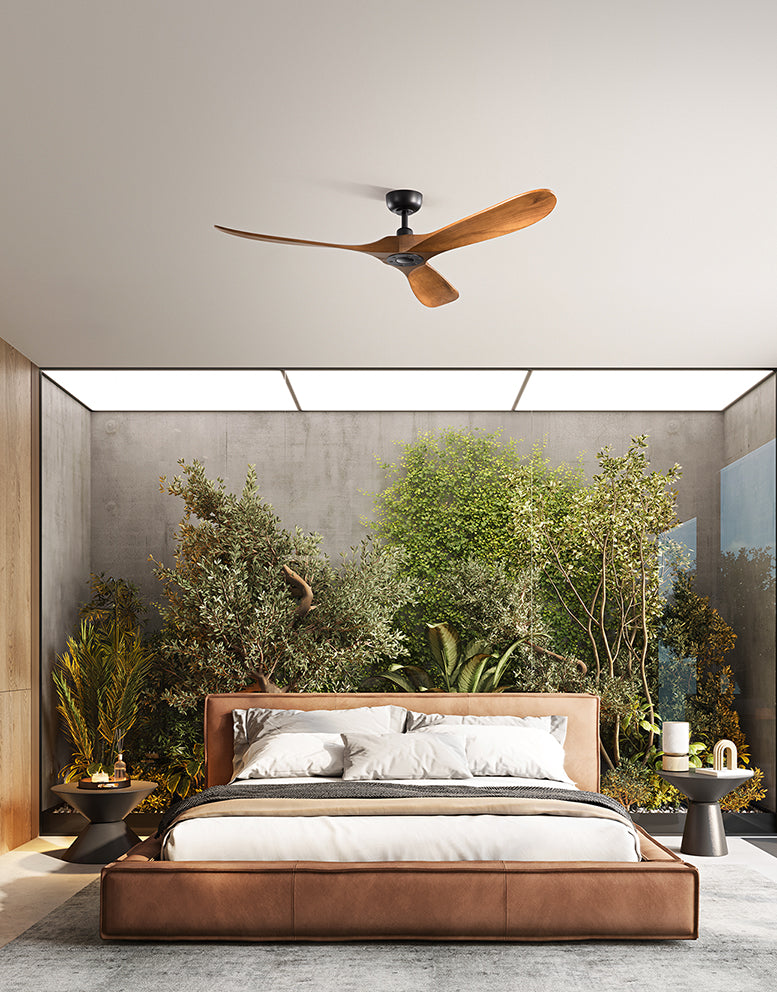 Ventilatore da soffitto con 3 pale in legno verniciato noce scuro
