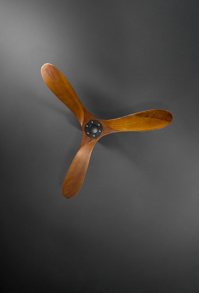 Ventilatore da soffitto con 3 pale in legno verniciato noce scuro