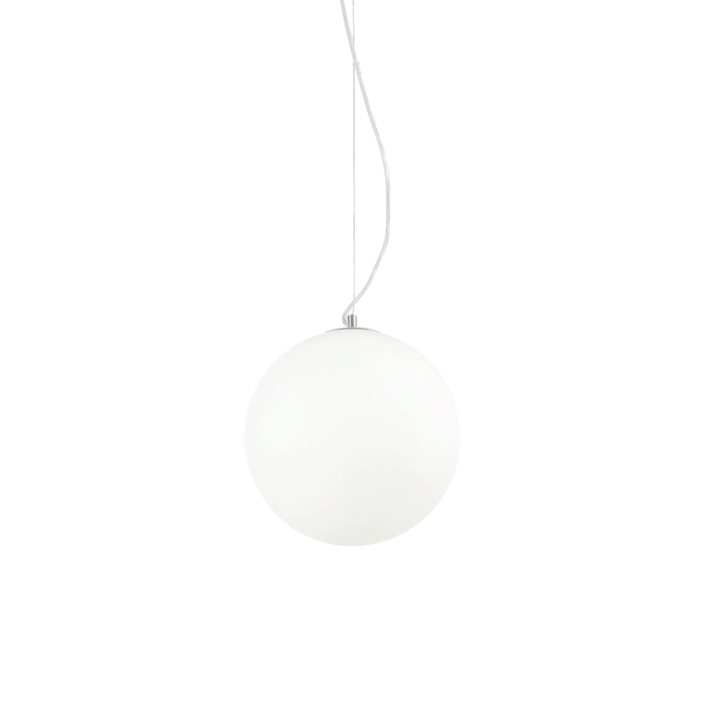 Lampada a sospensione a forma si sfera in vetro soffiato bianca