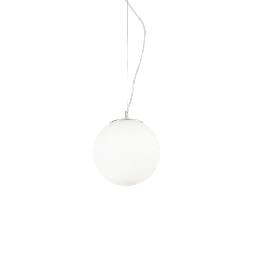 Lampada a sospensione a forma si sfera in vetro soffiato bianca