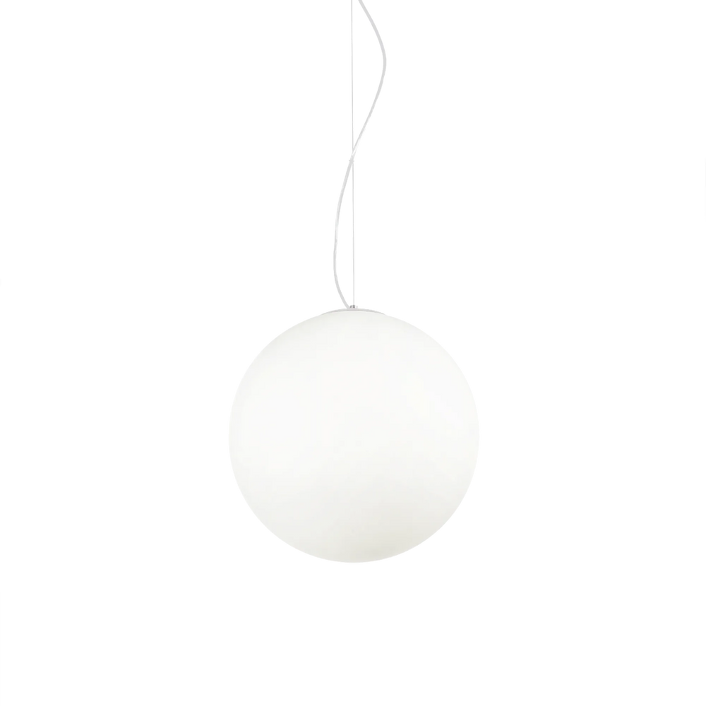 Lampada a sospensione a forma si sfera in vetro soffiato bianca