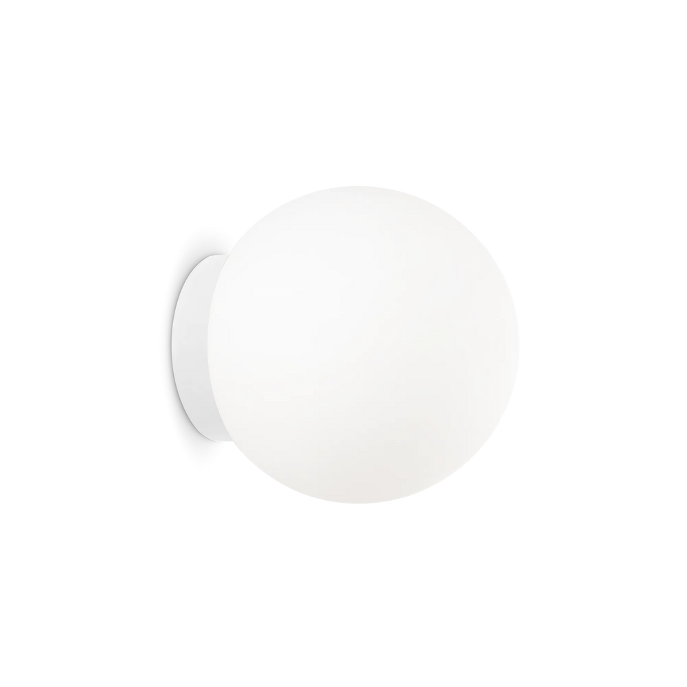 Applique bianca in metallo sfera con diffusore in vetro bianco