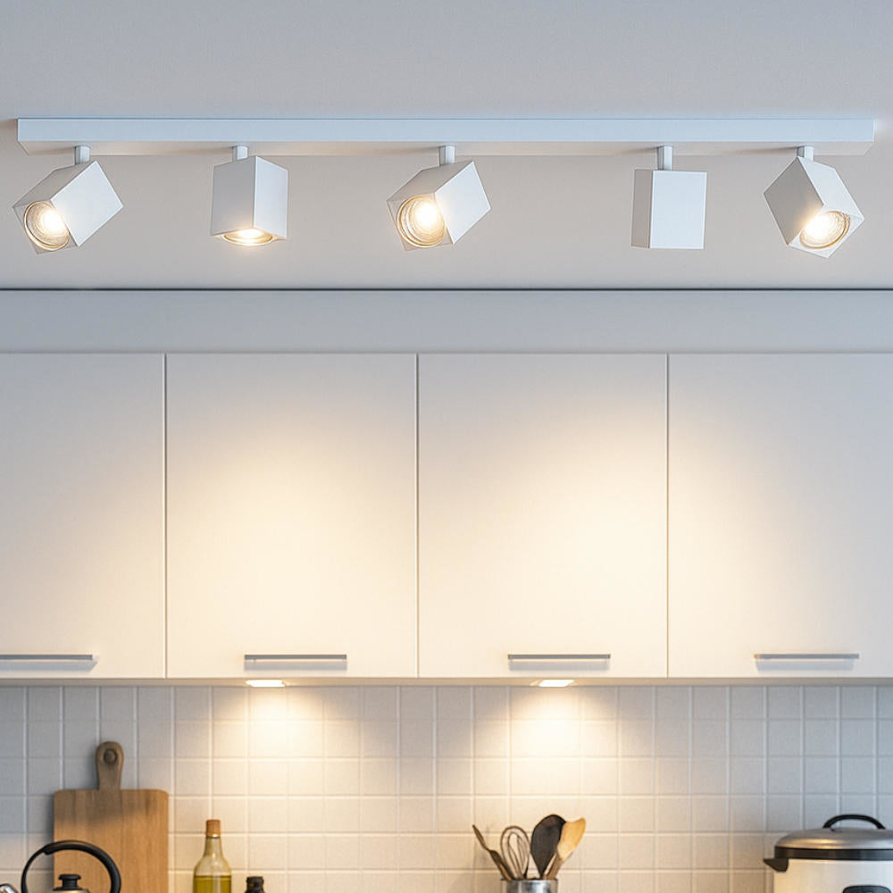 Faretto a spot moderno 5 luci orientabili GU10 larghezza 82cm