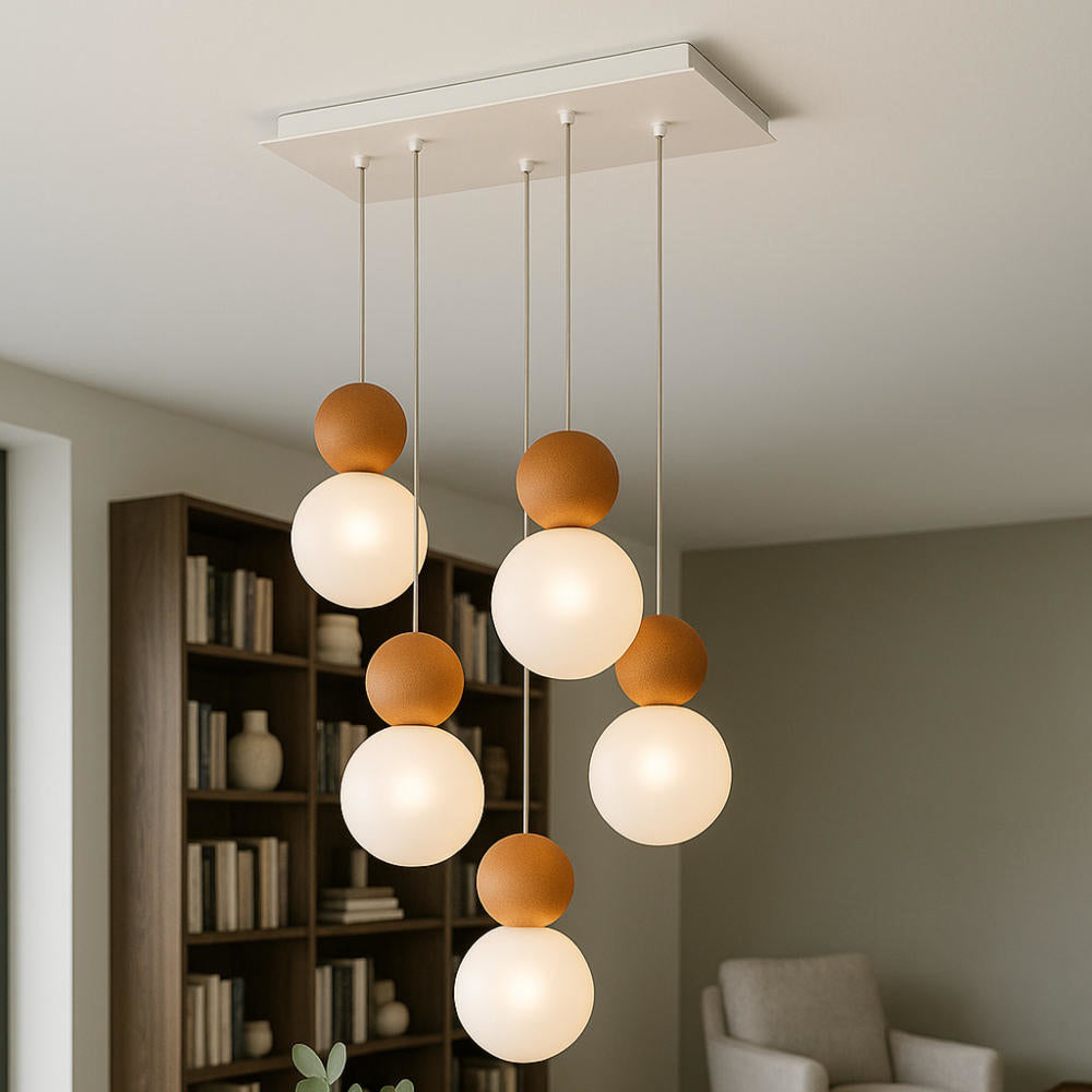 Sospensione rettangolare da cucina moderna sfere 3, 4, 5 o 7 luci G9