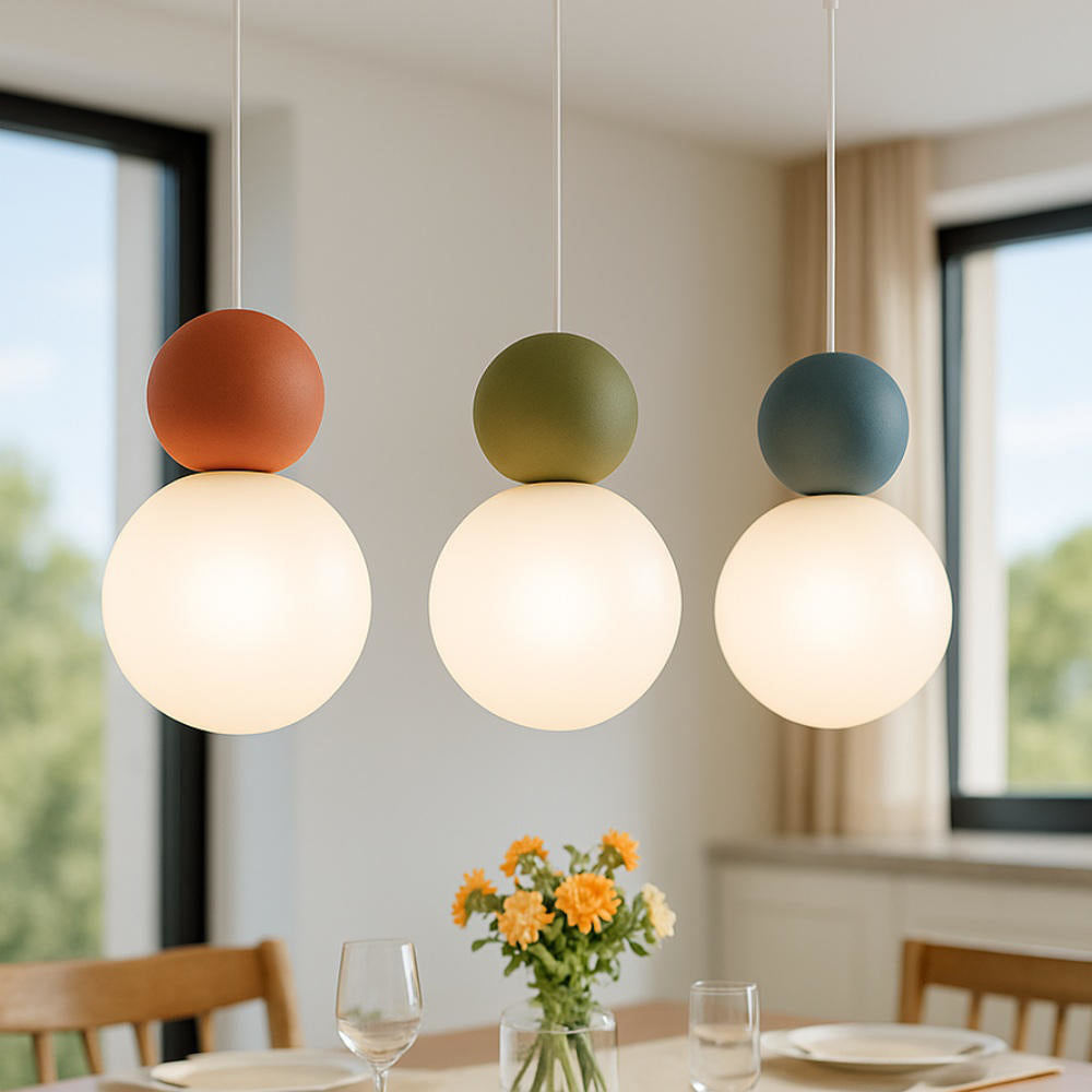 Sospensione rettangolare da cucina moderna sfere 3, 4, 5 o 7 luci G9