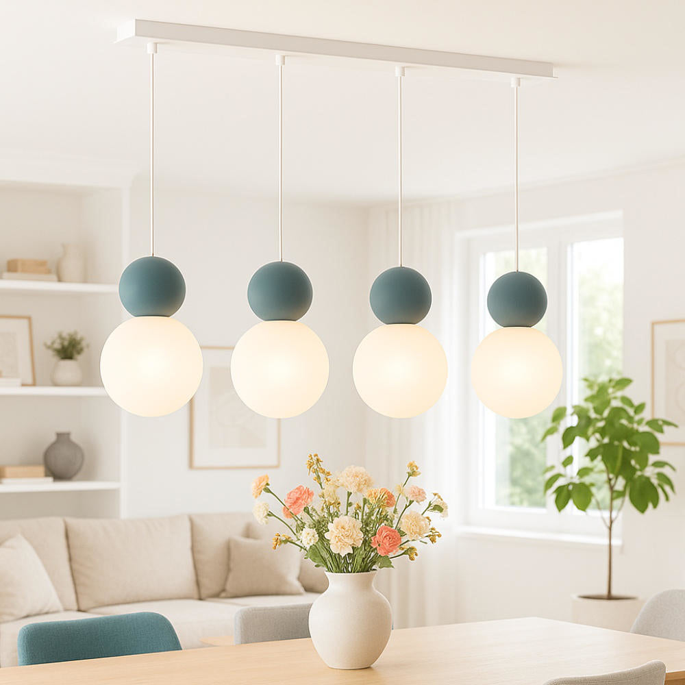 Sospensione rettangolare da cucina moderna sfere 3, 4, 5 o 7 luci G9