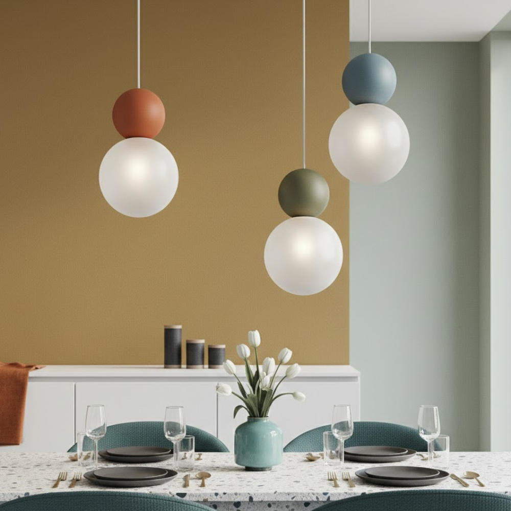 Sospensione da cucina decentrata 2 o 3 luci sfere lampadina G9