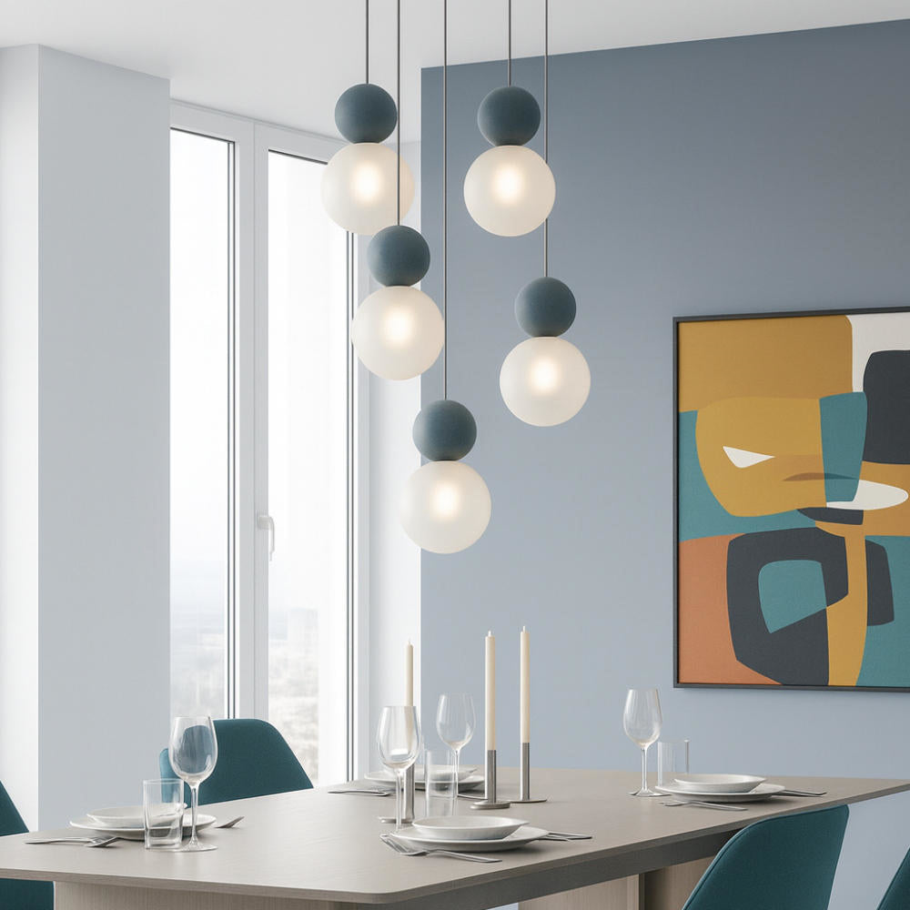 Sospensione tonda da cucina moderna sfere 3, 5 o 8 luci lampadina G9