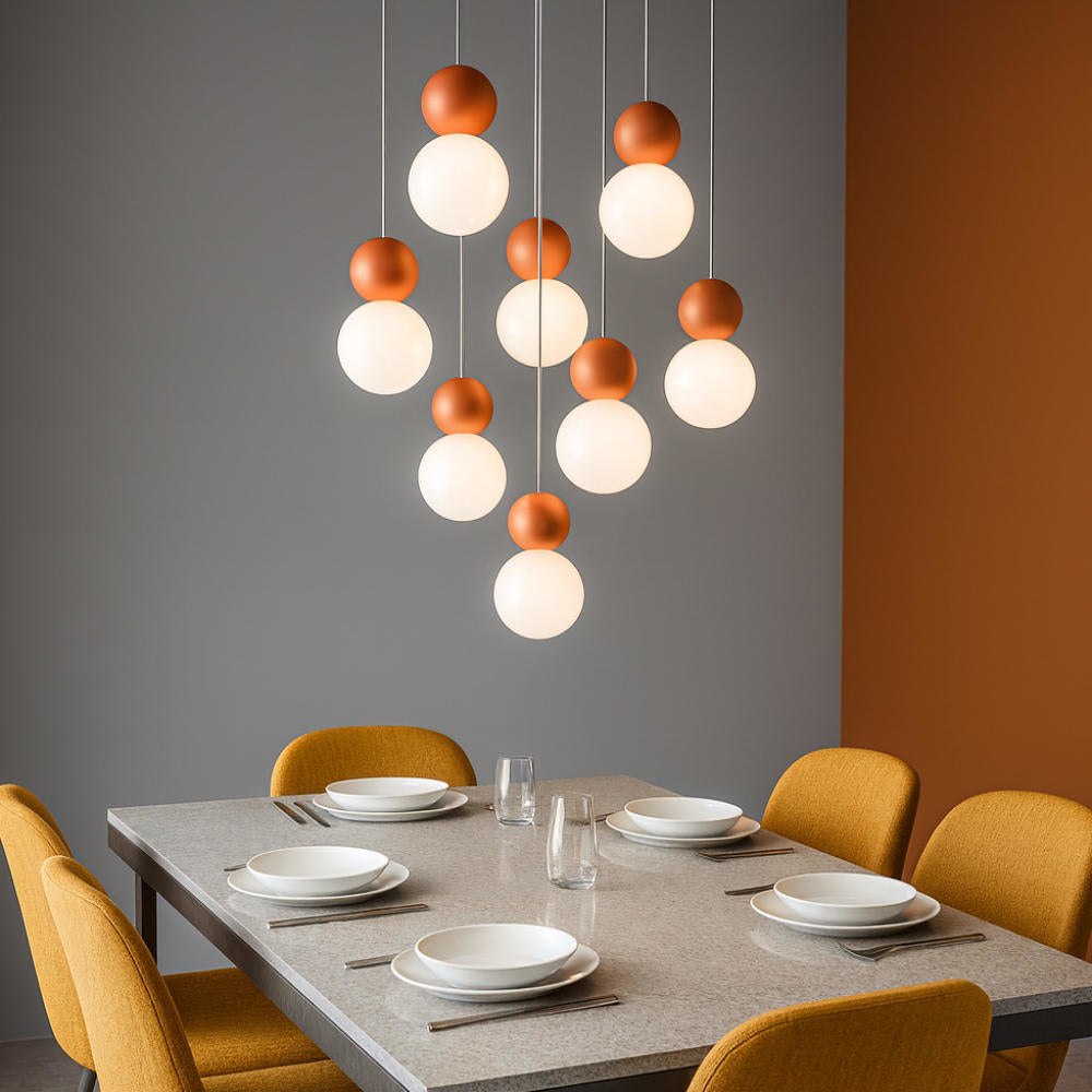 Sospensione tonda da cucina moderna sfere 3, 5 o 8 luci lampadina G9