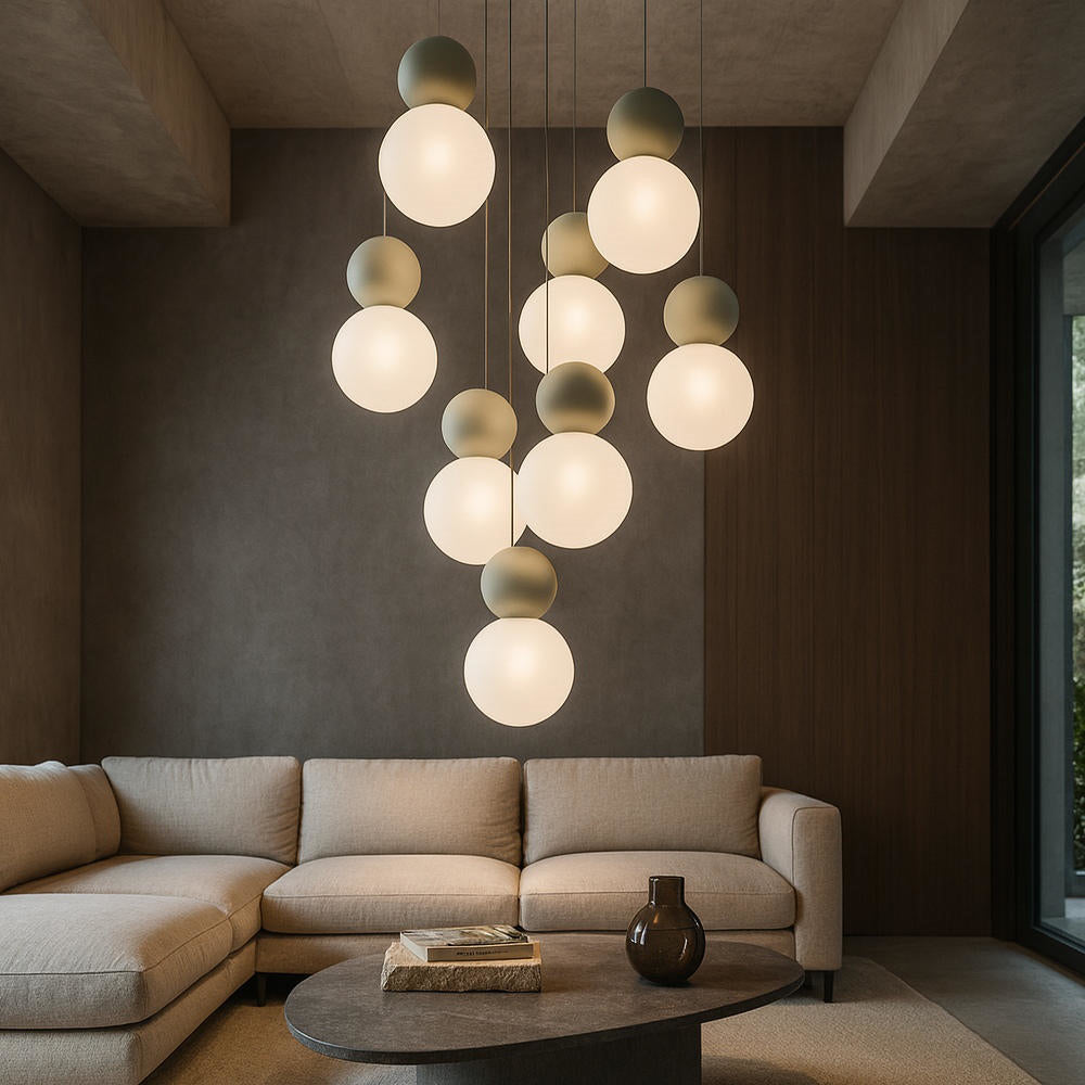 Sospensione tonda da cucina moderna sfere 3, 5 o 8 luci lampadina G9