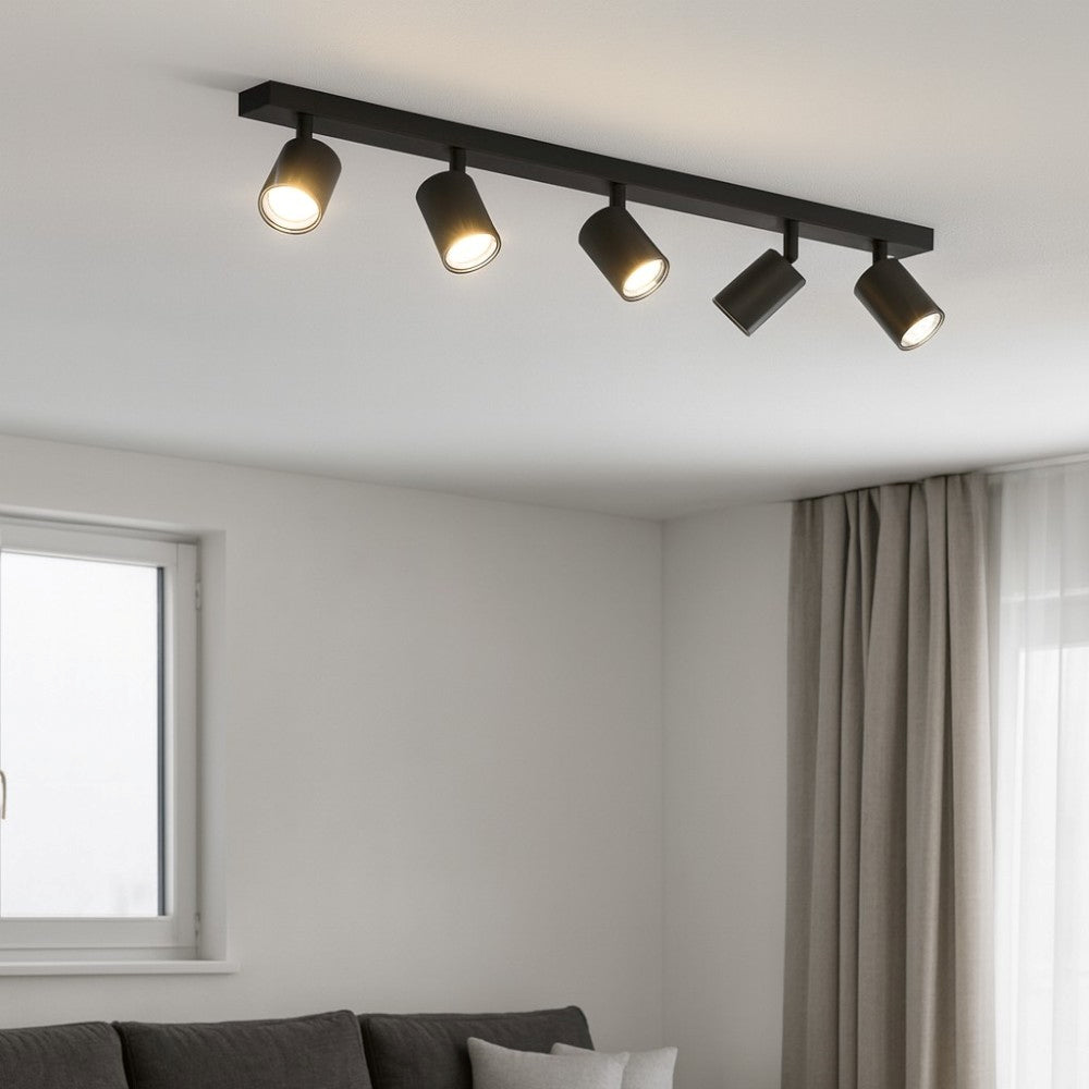 Faretto a spot moderno 5 luci orientabili cilindro GU10 larghezza 82cm