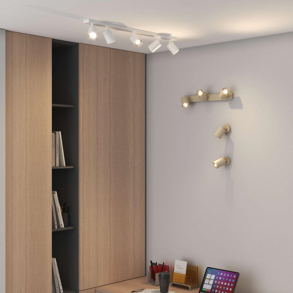 Faretto a spot moderno 5 luci orientabili cilindro GU10 larghezza 82cm
