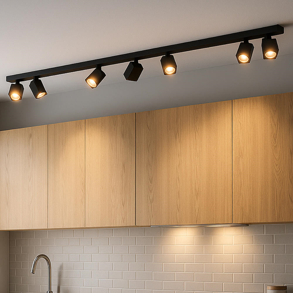 Faretto con spot moderno 7 luci orientabili GU10 larghezza 142cm