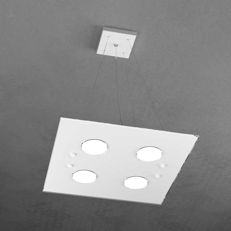 Lampadario moderno 4 luci LED GX53 quadrato vetro lucido colorato