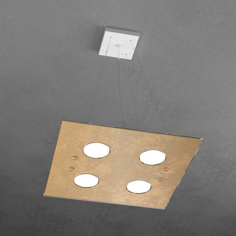 Lampadario moderno 4 luci LED GX53 quadrato vetro lucido colorato