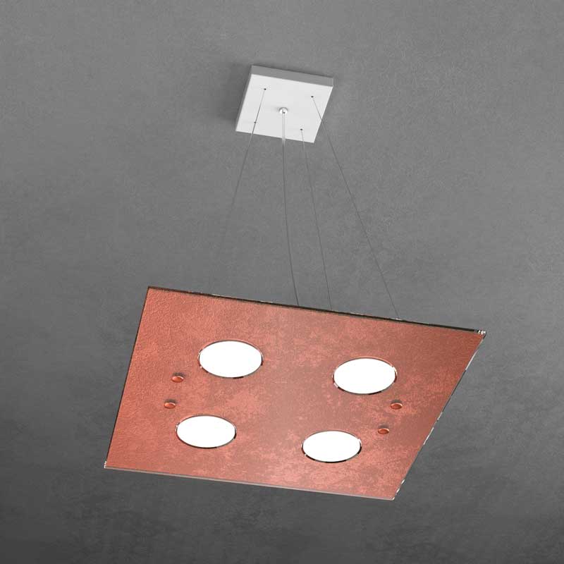 Lampadario moderno 4 luci LED GX53 quadrato vetro lucido colorato