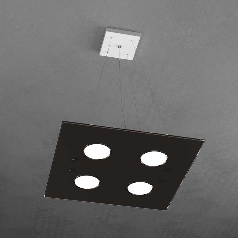 Lampadario moderno 4 luci LED GX53 quadrato vetro lucido colorato