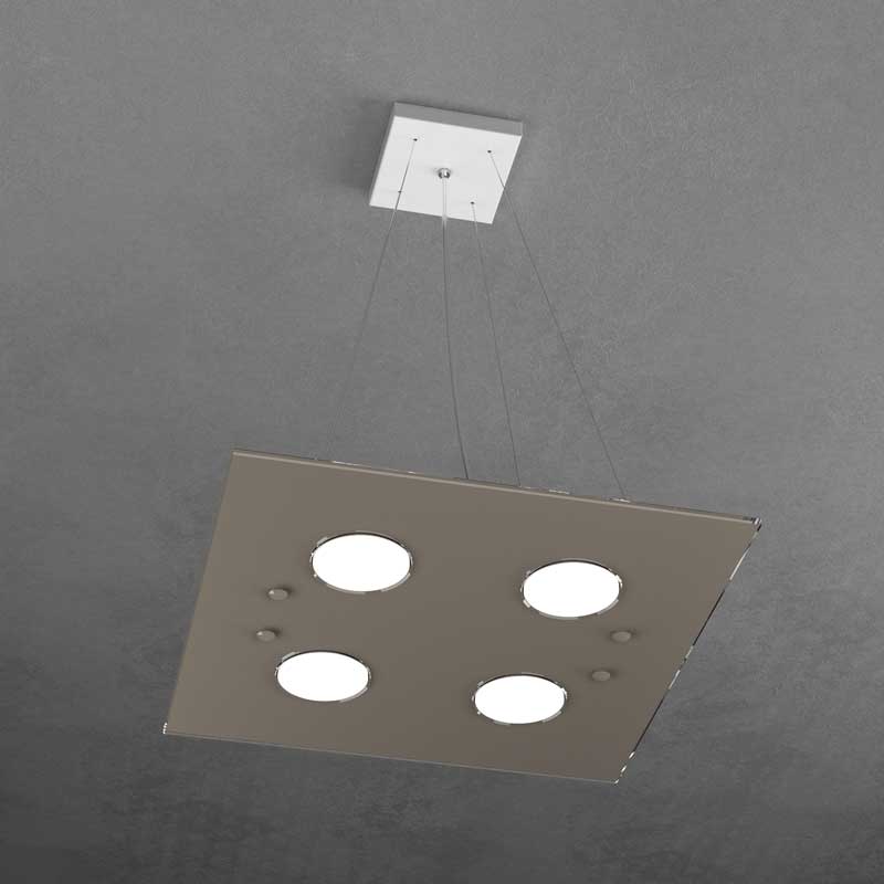 Lampadario moderno 4 luci LED GX53 quadrato vetro lucido colorato