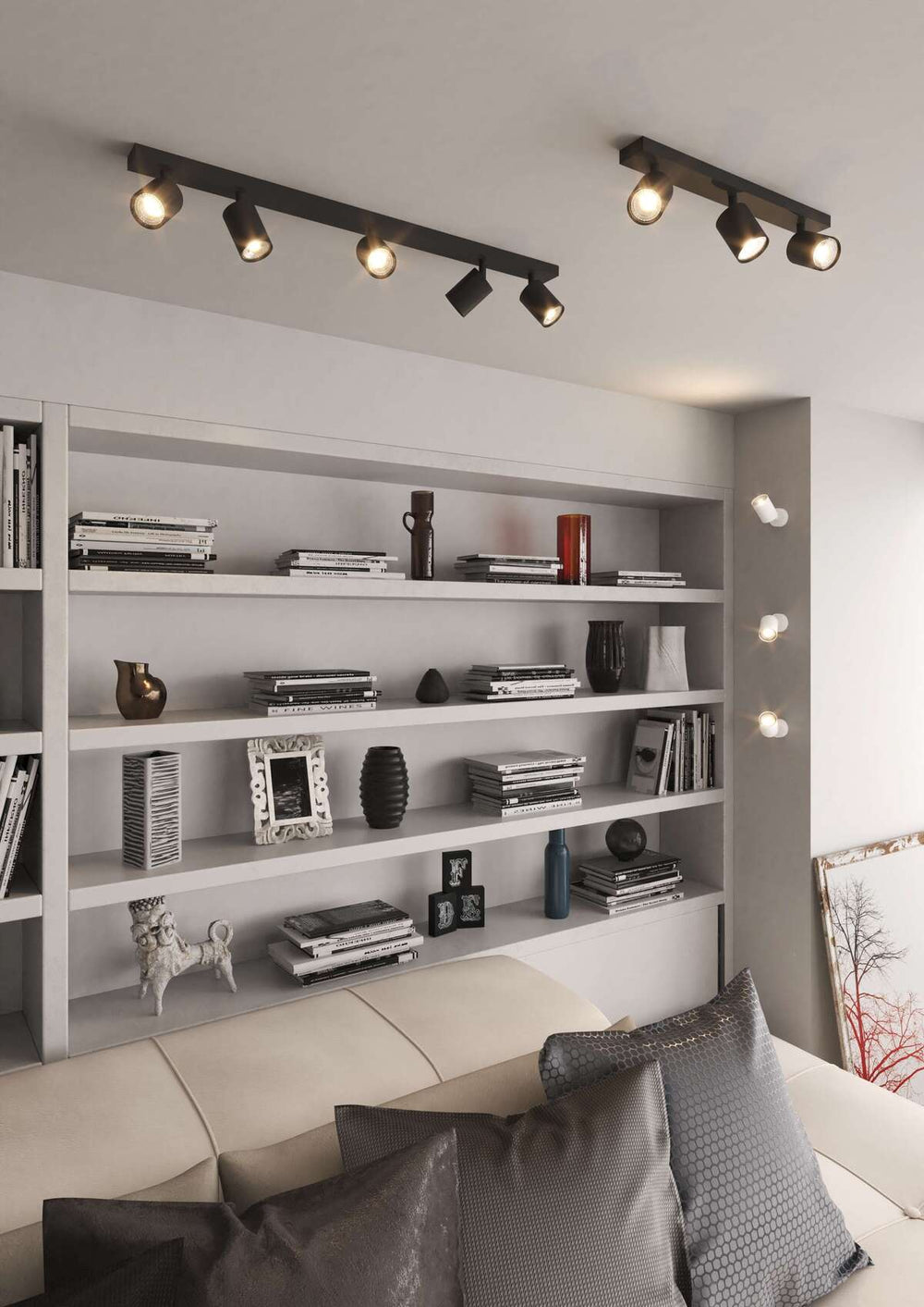 Plafoniera con 3 faretti cilindro orientabili GU10 larghezza 46cm