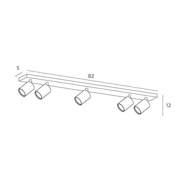Faretto a spot moderno 5 luci orientabili cilindro GU10 larghezza 82cm