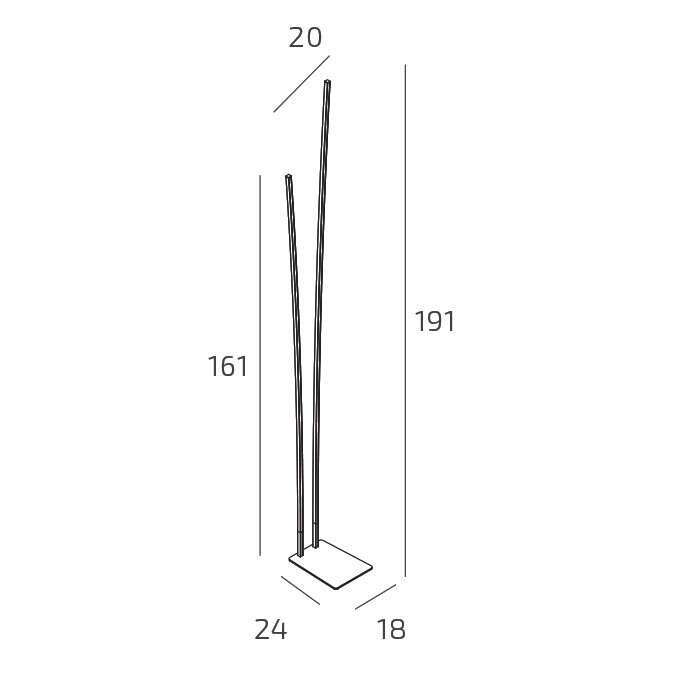 Piantana moderna 2 aste led 48W cct 3000K/4000K altezza 191cm