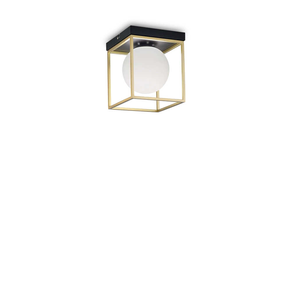 Plafoniera moderna in metallo con sfera vetro bianco