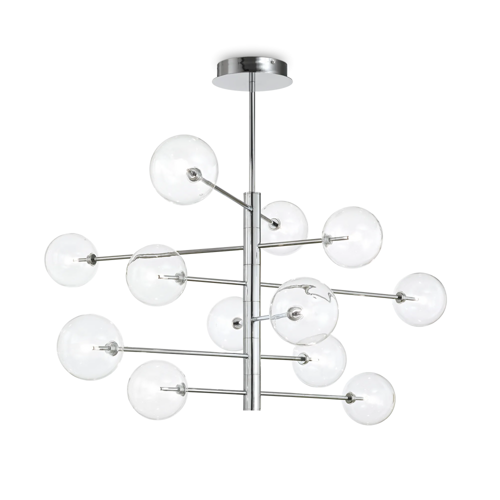 Lampadario in metallo da cucina ottone o cromo con 12 sfere di vetro