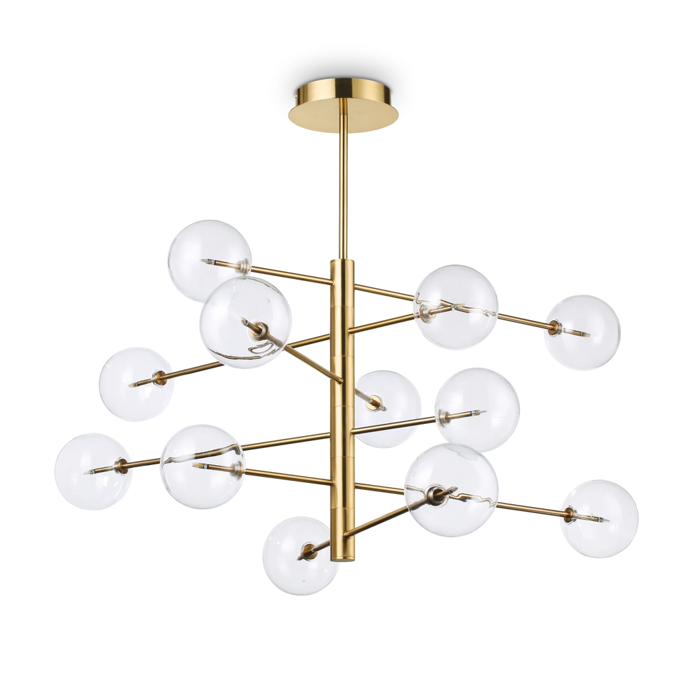 Lampadario in metallo da cucina ottone o cromo con 12 sfere di vetro