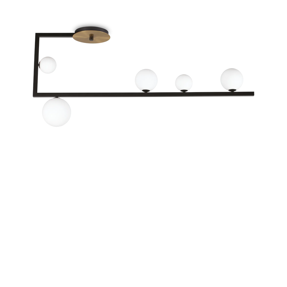 Plafoniera design per interno nera ottone 5 diffusori vetro bianco