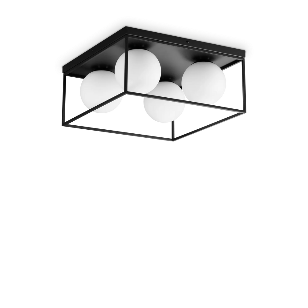 Plafoniera moderna in metallo con sfera vetro bianco