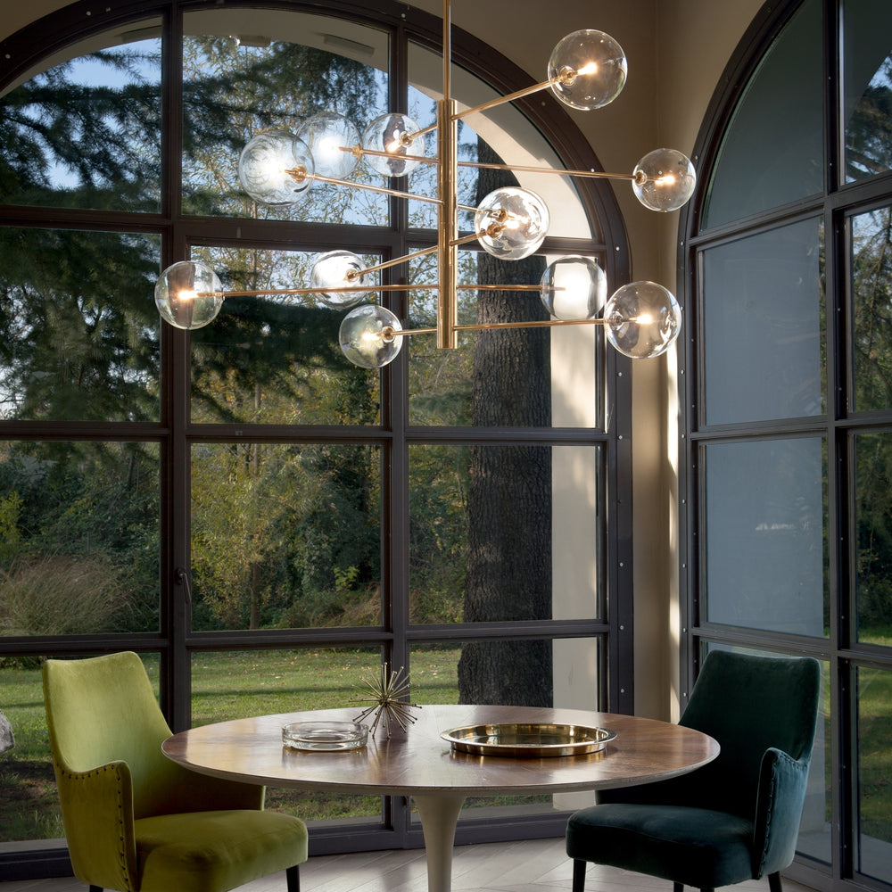 Lampadario in metallo da cucina ottone o cromo con 12 sfere di vetro