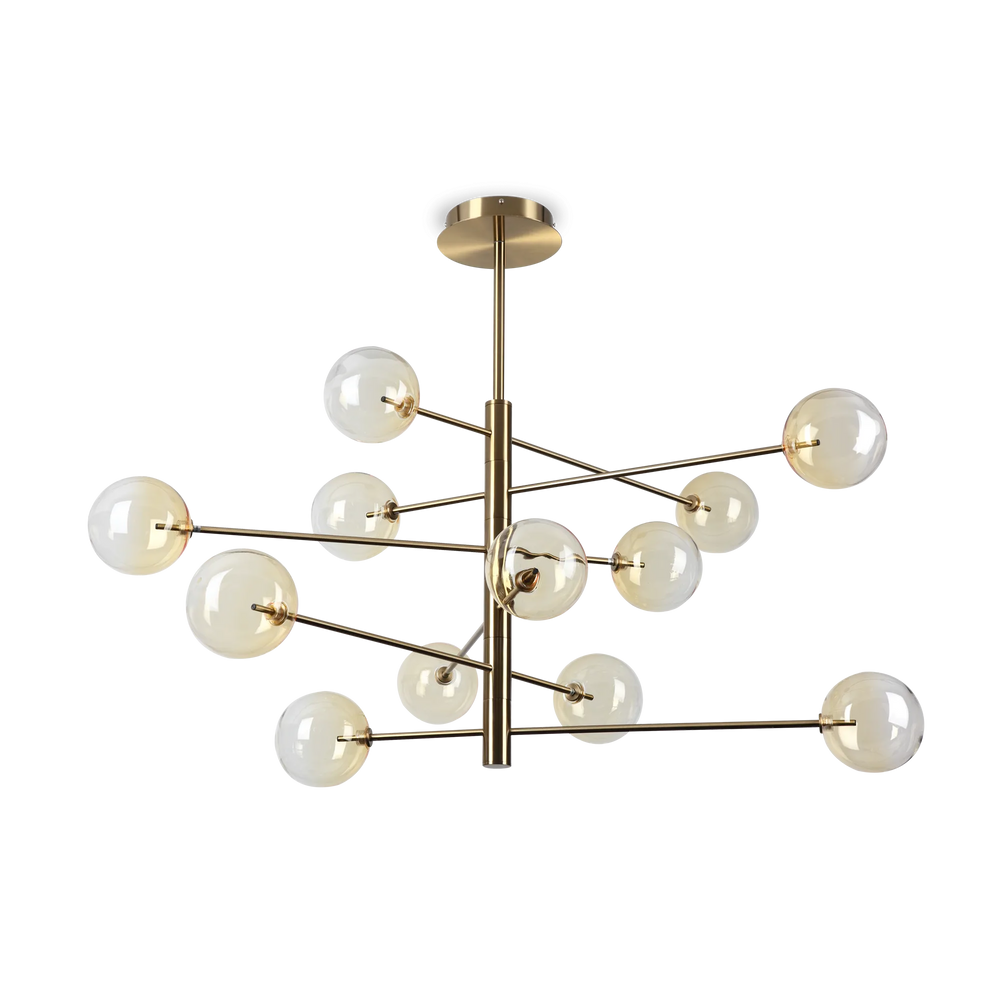 Lampadario in metallo da cucina ottone o cromo con 12 sfere di vetro