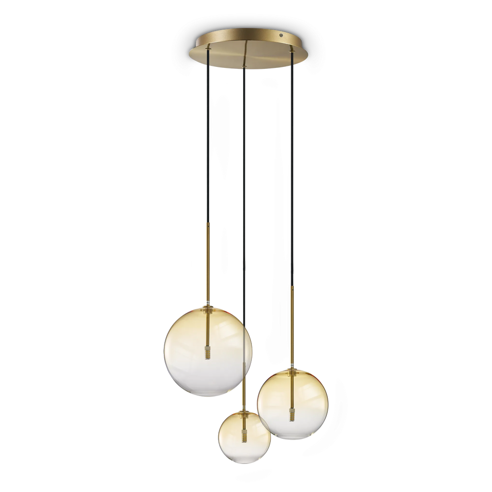 Sospensione ottone o cromo 3 luci sfere di vetro