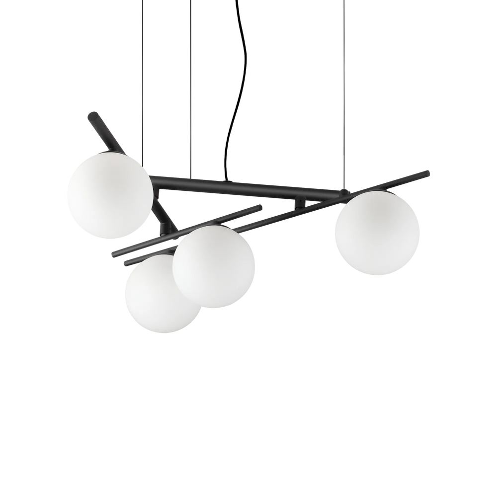 Lampadario da cucina nero stile moderno 4 o 6 sfere vetro bianco