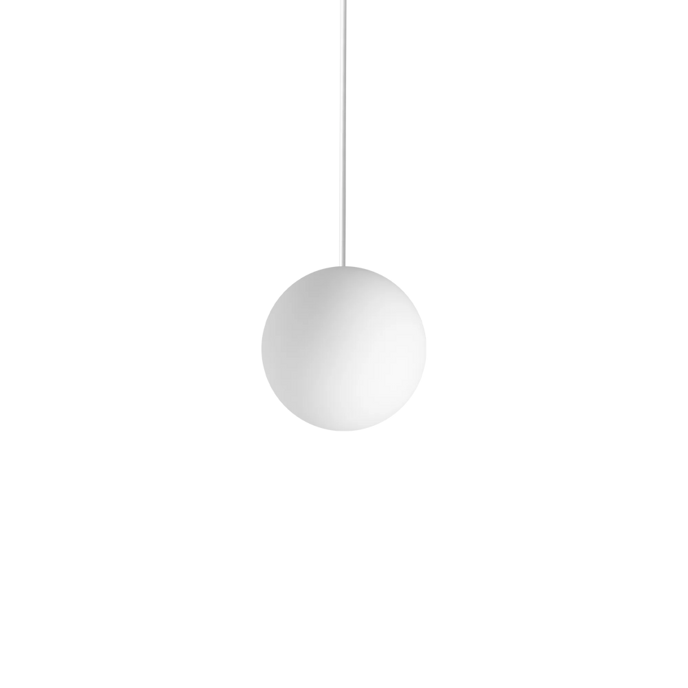 Lampada a sospensione a forma si sfera in vetro soffiato bianca