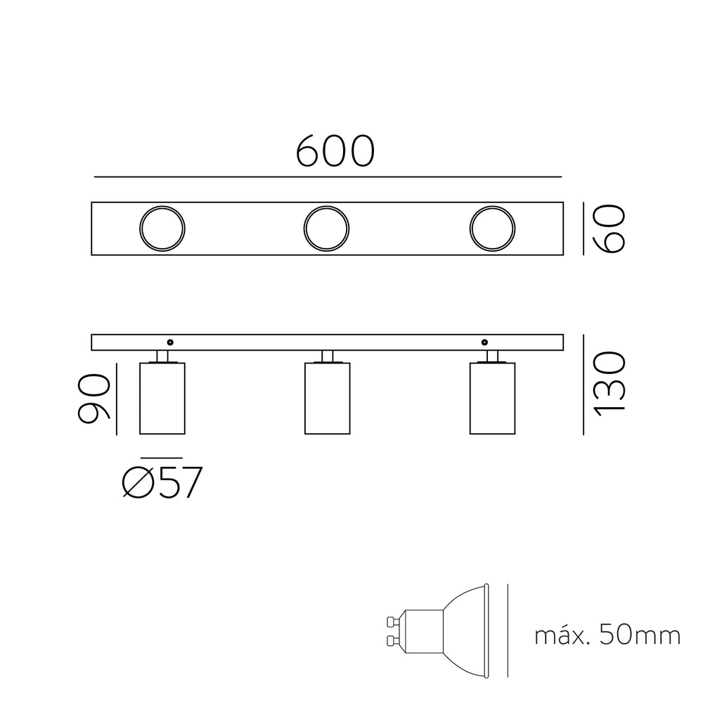 Plafoniera moderna da soffitto con 3 spot orientabili