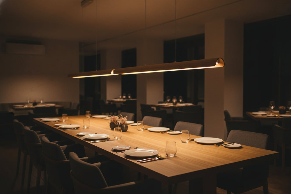 Lampada a sospensione tavolo da pranzo legno naturale led dimmerabile 150cm