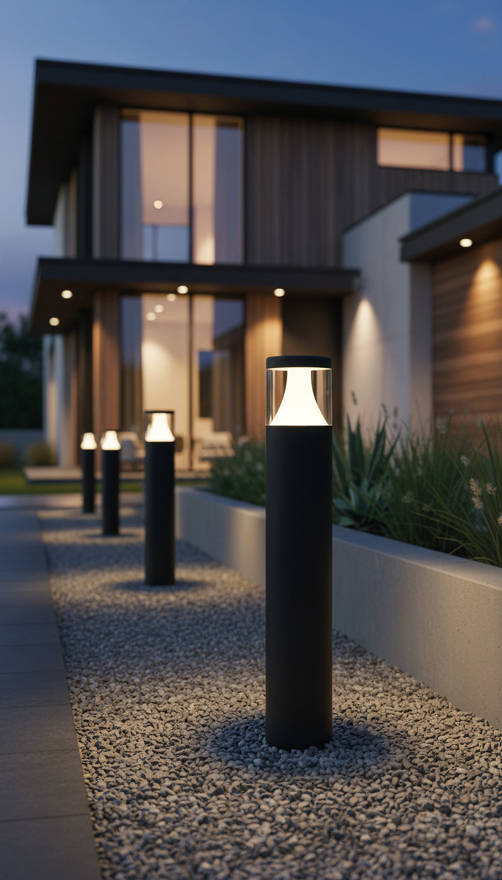 Paletto da giardino moderno nero altezza 65cm led