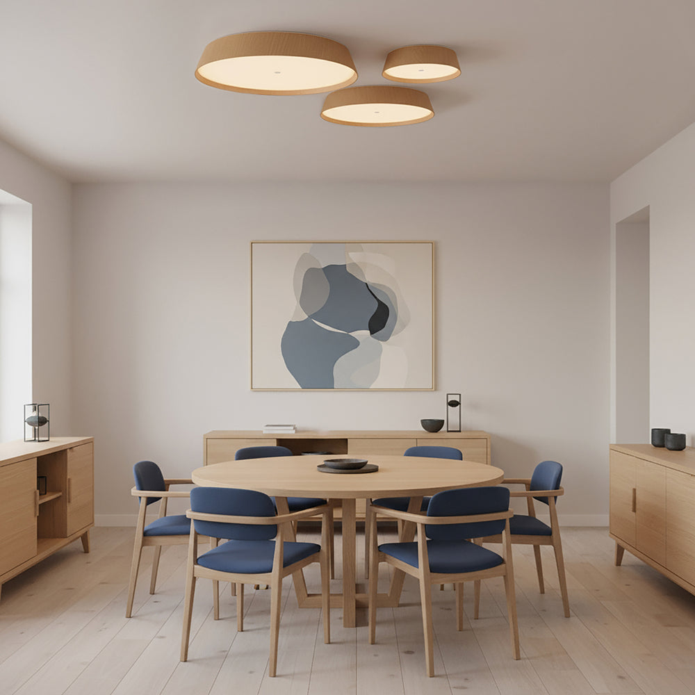 Plafoniera led da soffitto in legno colore faggio o noce