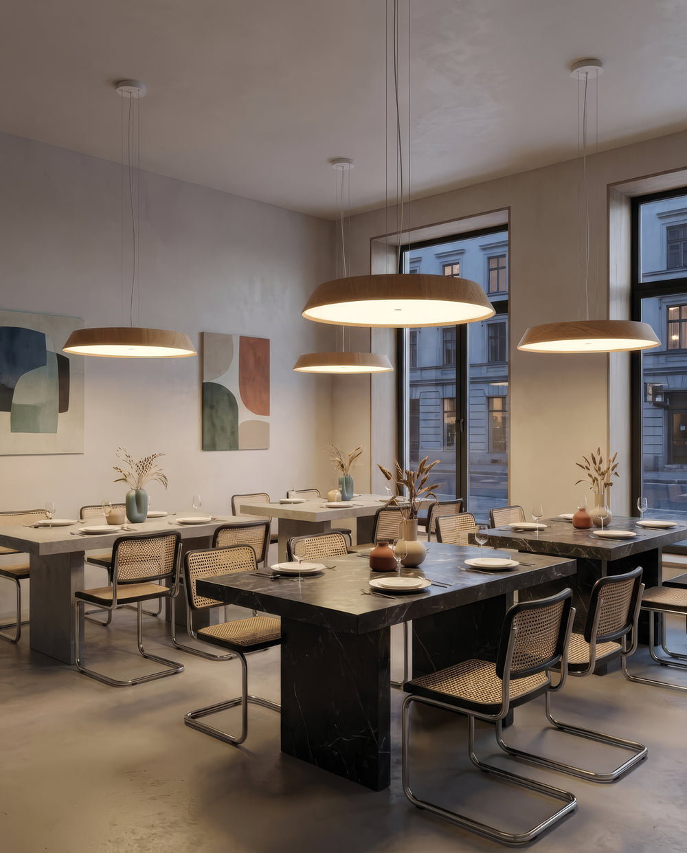 Sospensione in legno rotonda led 50w dimmerabile per cucina