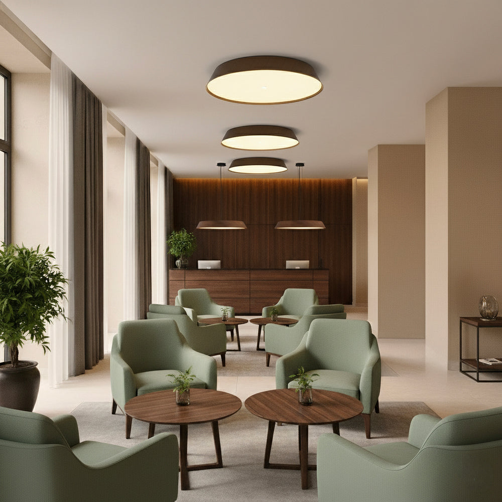 Plafoniera led da soffitto in legno colore faggio o noce