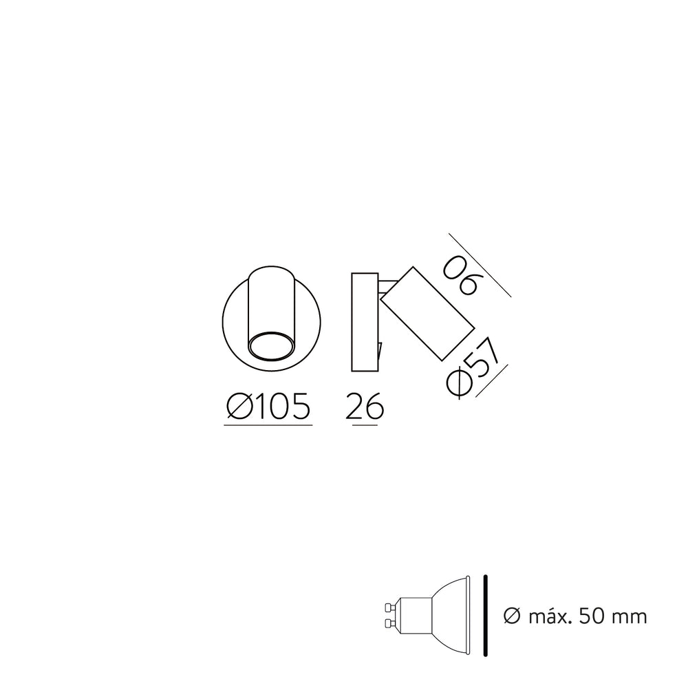 Applique da parete lampadina GU10 cilindro orientabile