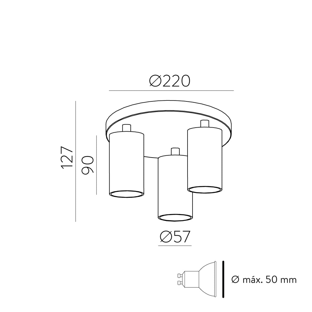 Plafoniera da soffitto con 3 faretti orientabili nera o bianca moderna