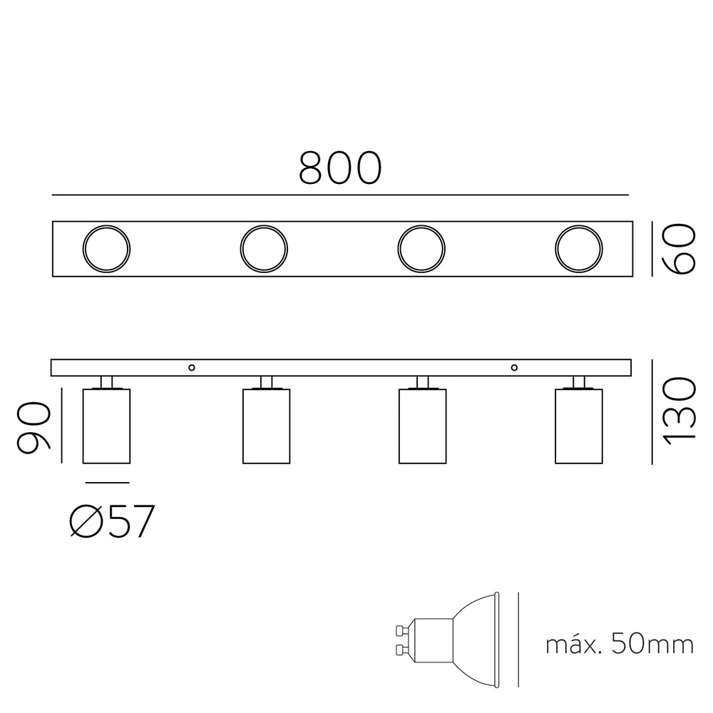 Plafoniera con 4 faretti orientabili moderna soffitto