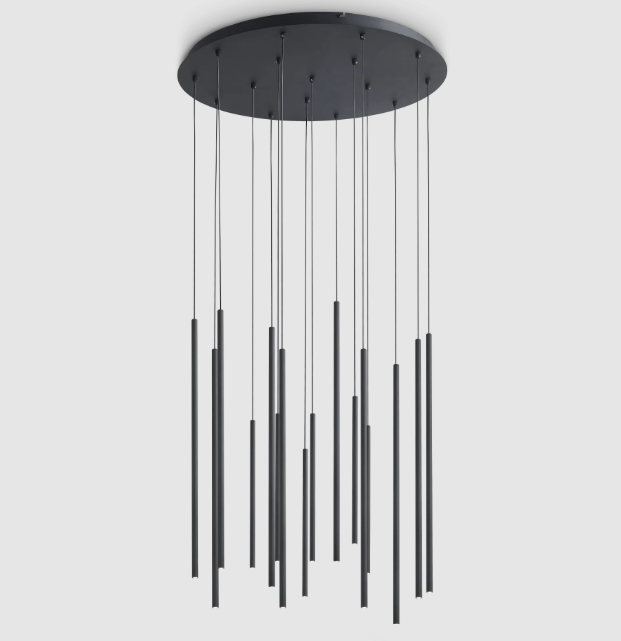 Sospensione led rotonda in metallo con pendenti nero o ottone
