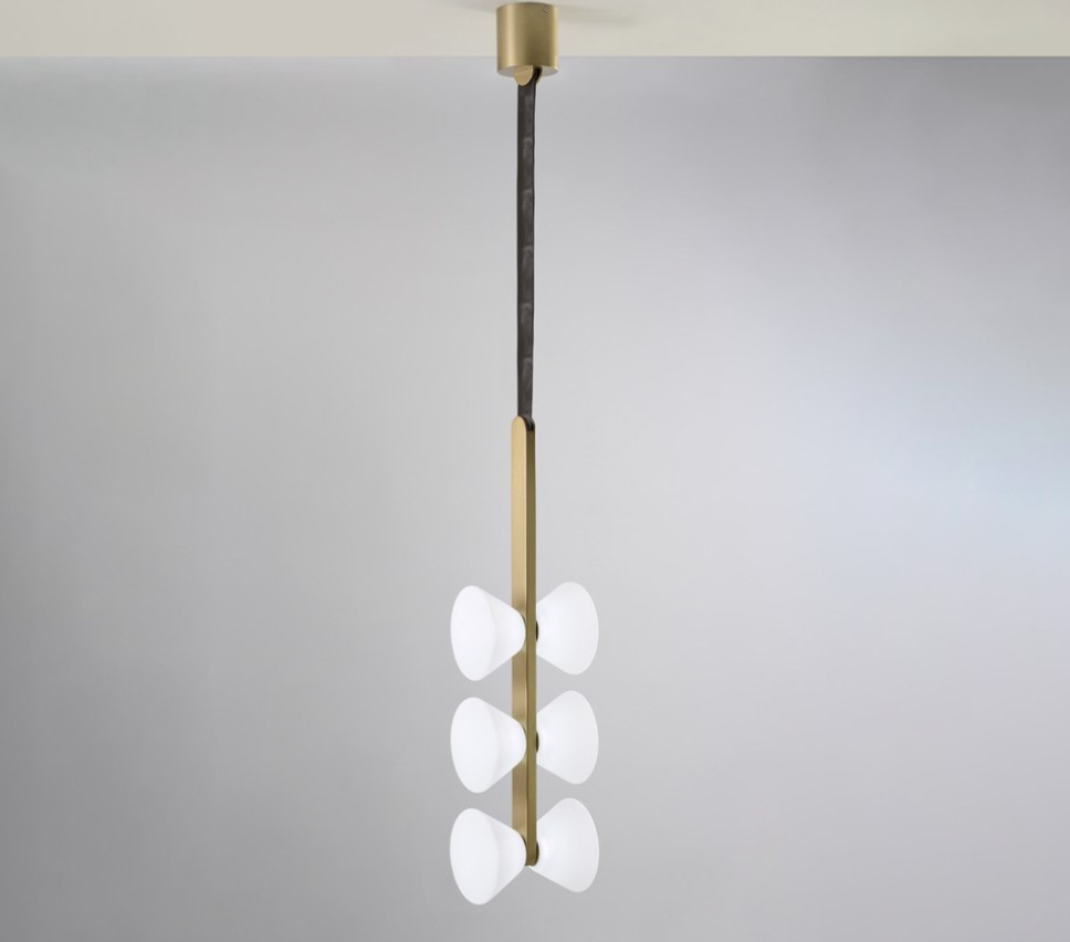 Sospensione oro spazzolato 6 luci led altezza 160cm